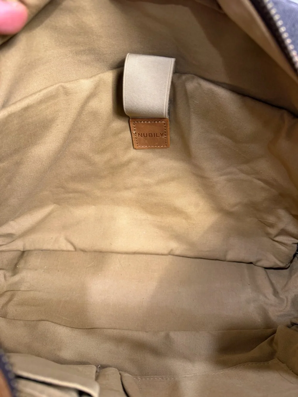 NUBILY Canvas & Leather Messenger Bag -tan/Gray good condition